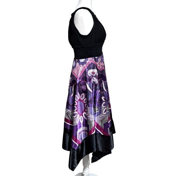 Dressbarn Dress Womens Size 10 Ruched Top Paisley Kerchief Bottom Purple Black P - Picture 8 of 11